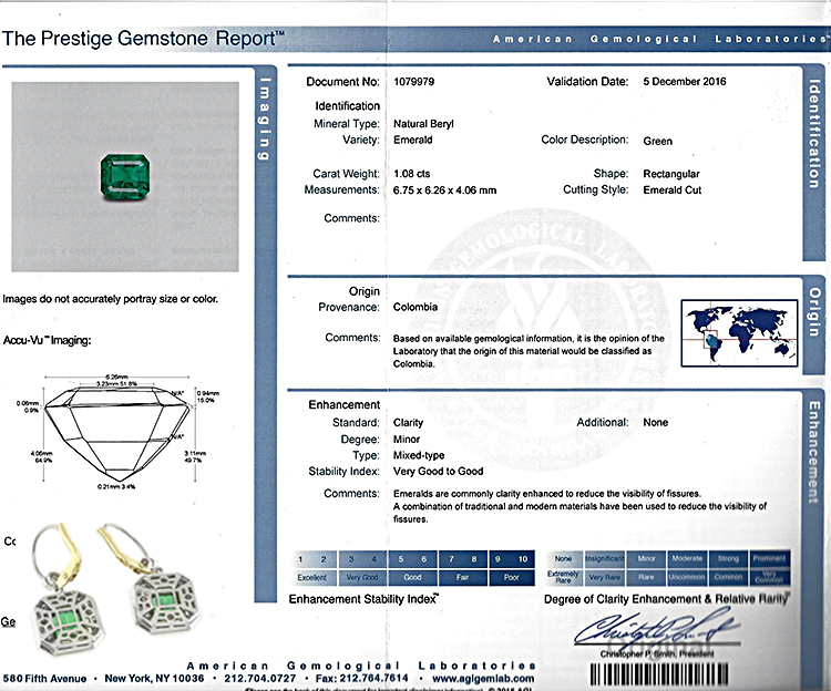 AGL Certified 2.34ct Colombian Emerald 1.50ct Diamond Earrings