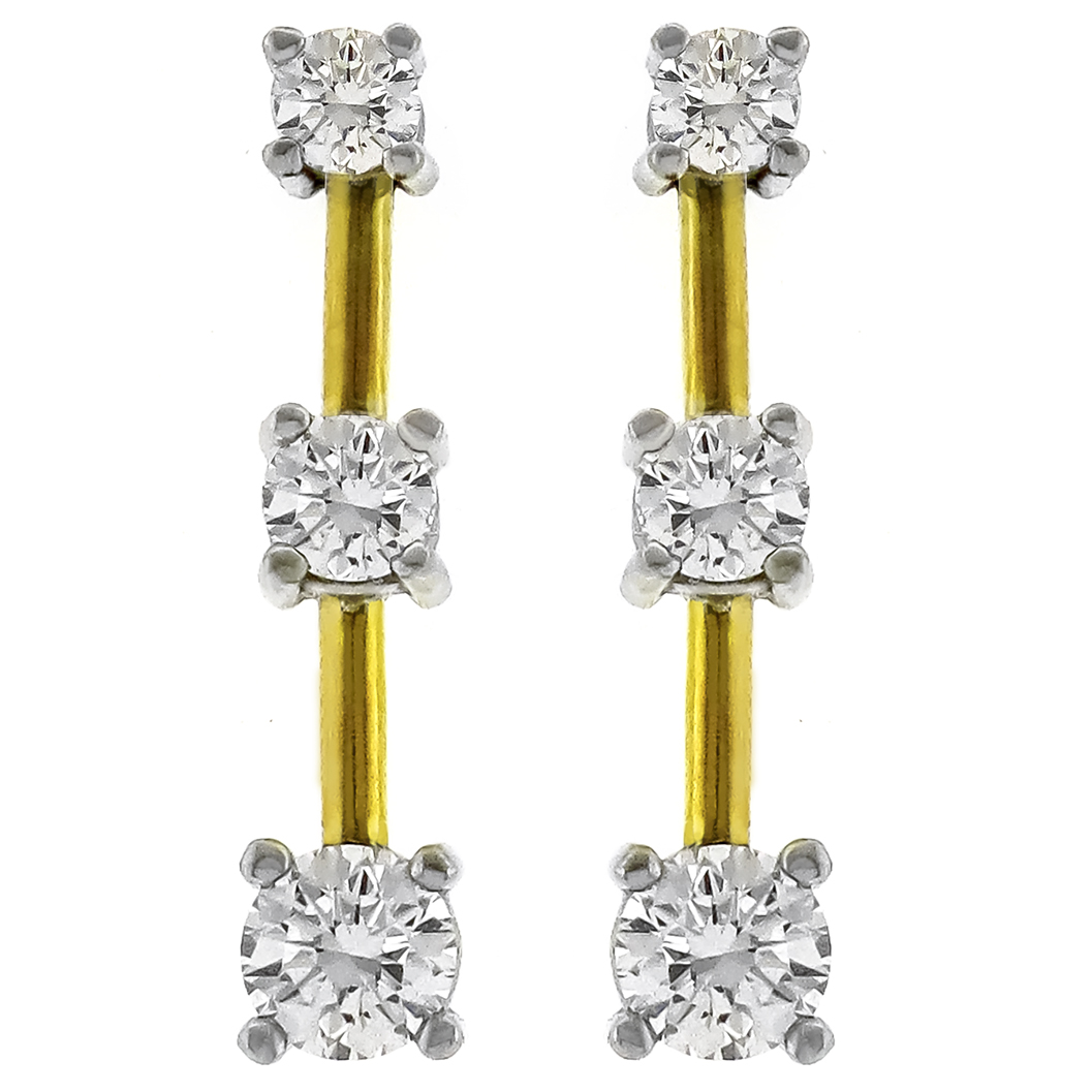 Diamond 14k White And Yellow Gold Line Earrings