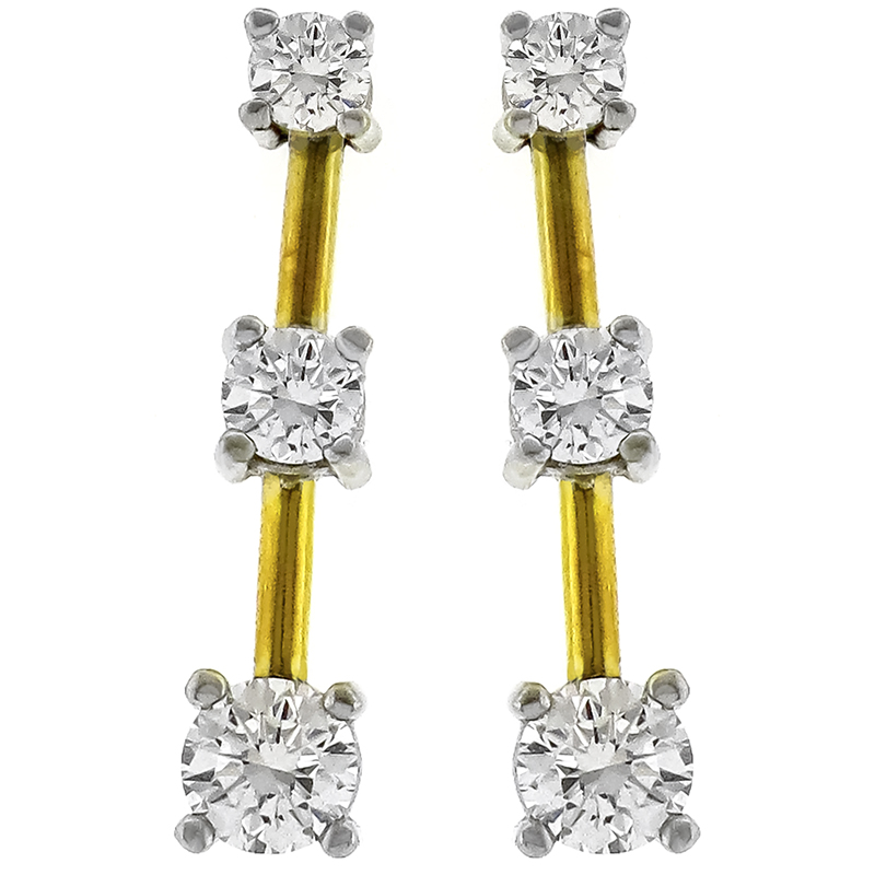 Diamond 14k White And Yellow Gold Line Earrings
