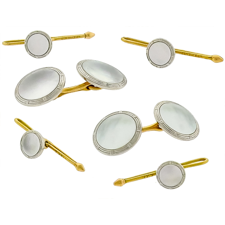 Krementz Mothers of Pearl 2 Tone Gold Cufflinks and Stud Set 