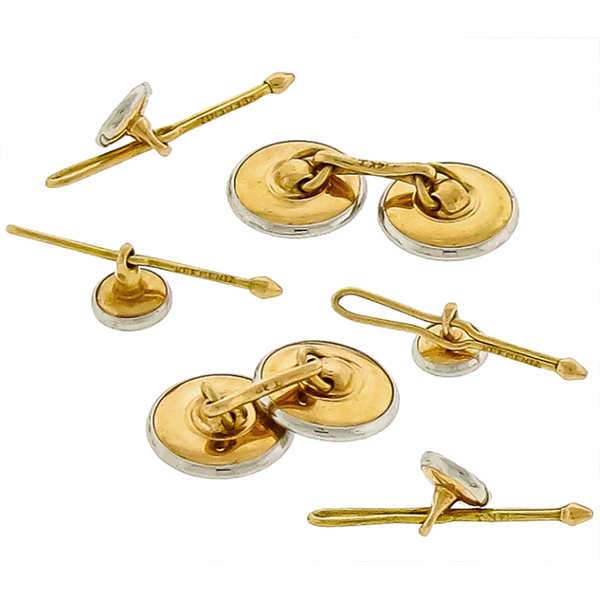 Krementz Mothers of Pearl 2 Tone Gold Cufflinks and Stud Set 