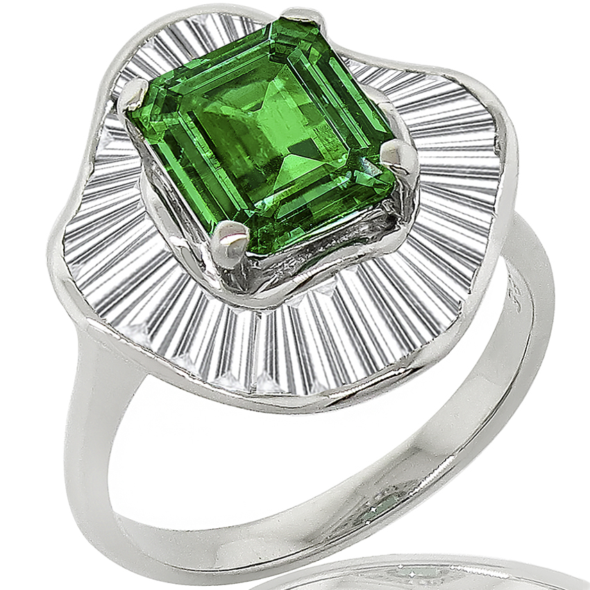 2.23ct Col Emerald 1.85ct Diamond Ballerina Ring