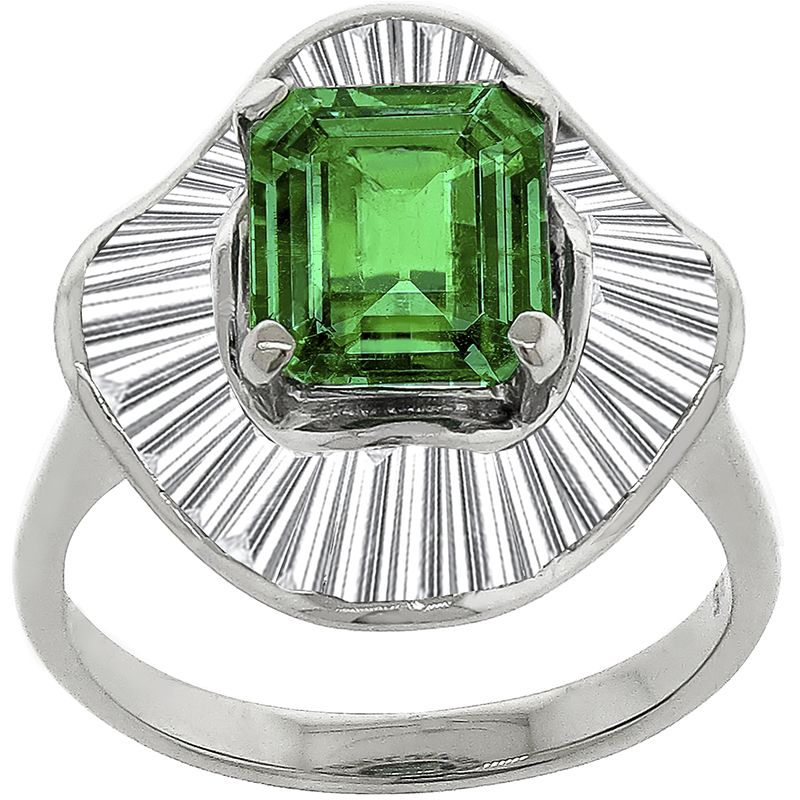 2.23ct Col Emerald 1.85ct Diamond Ballerina Ring