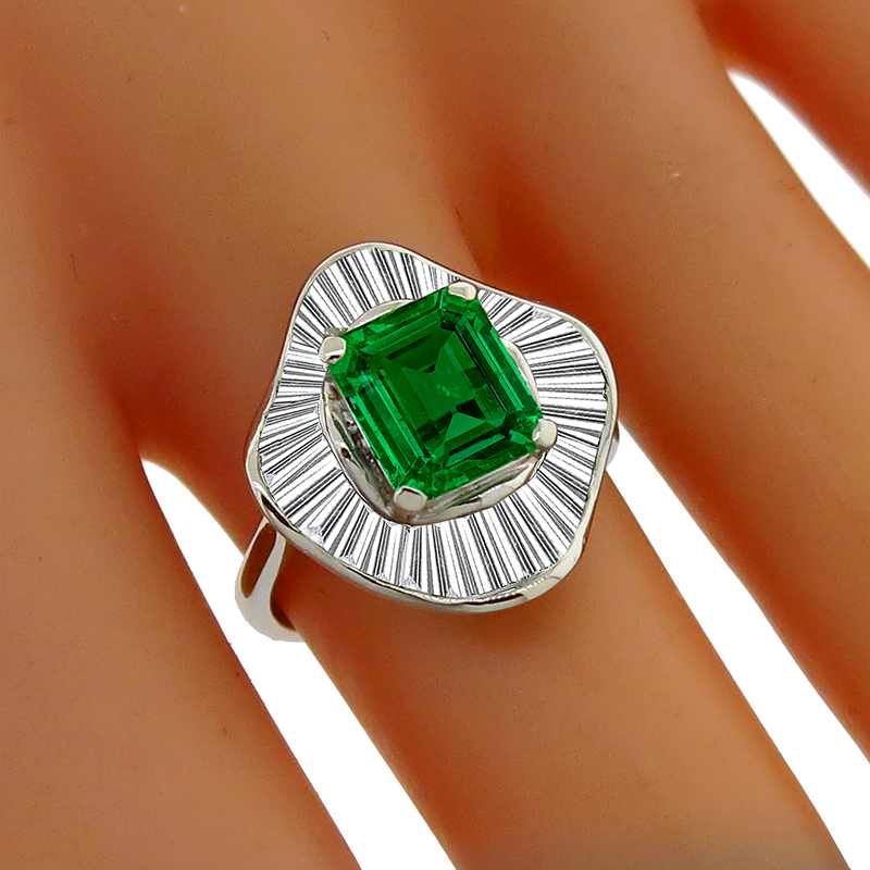 2.23ct Col Emerald 1.85ct Diamond Ballerina Ring