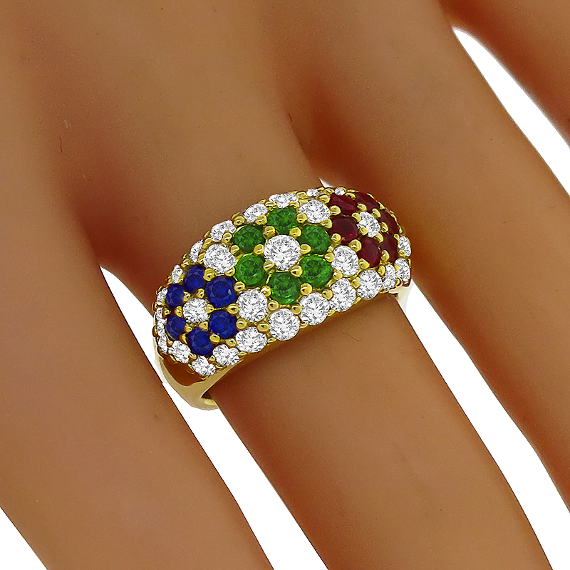 1.44ct Diamond Emerald Ruby Sapphire Gold Ring