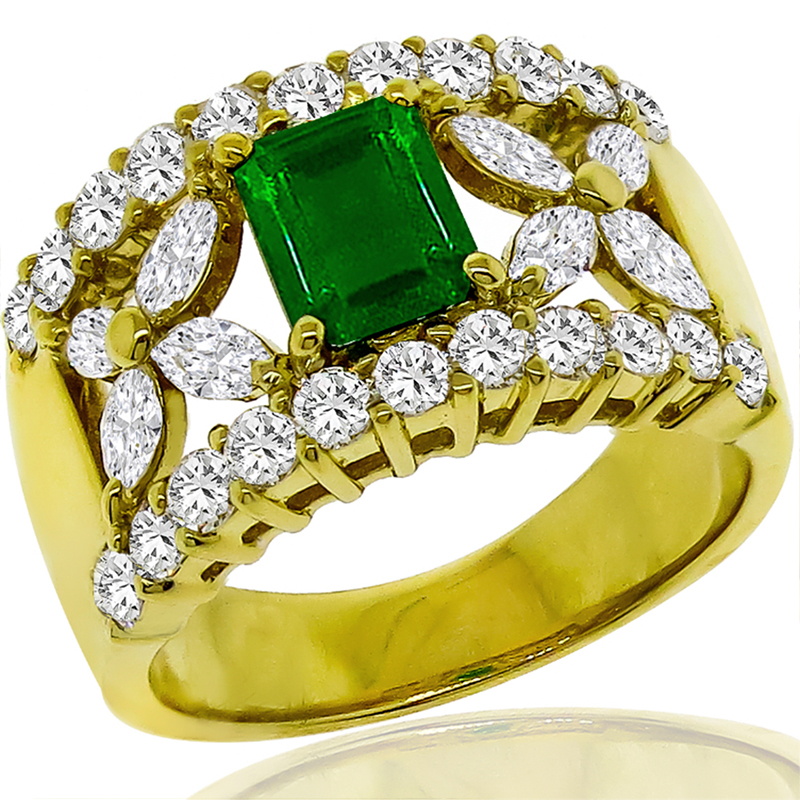 0.90ct Colombian Emerald 1.45ct Diamond Gold Ring