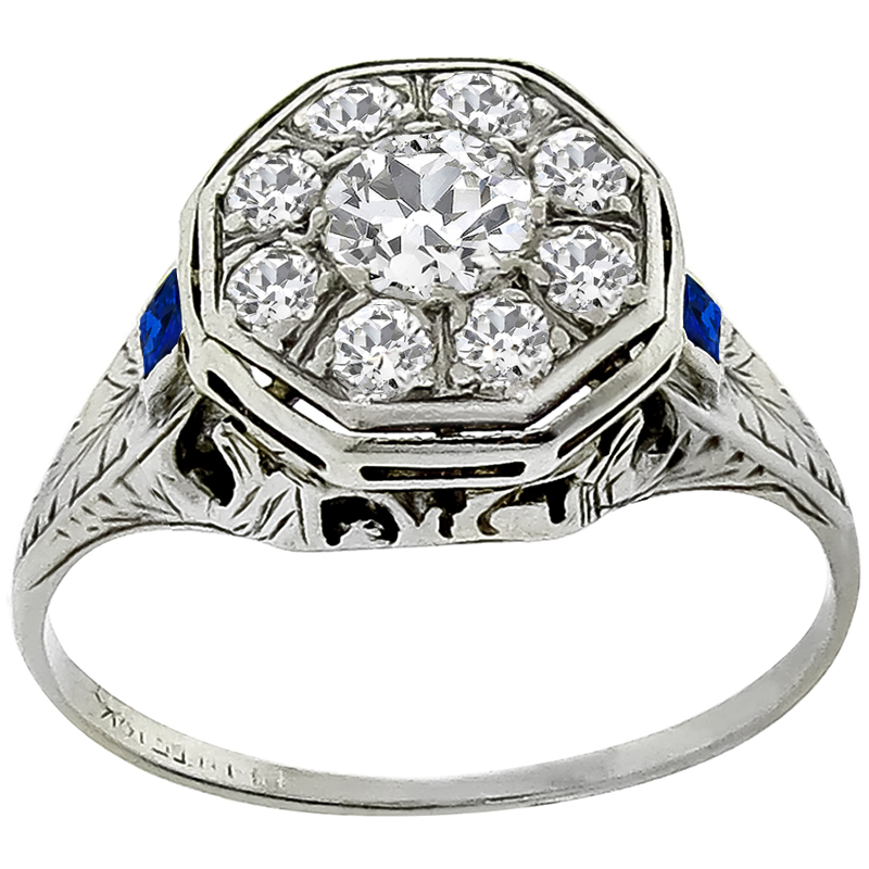Art Deco 0.45ct Diamond Sapphire Gold Ring