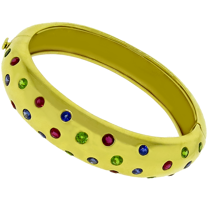 J Viteau Sapphire Emerald Ruby Gold Bangle