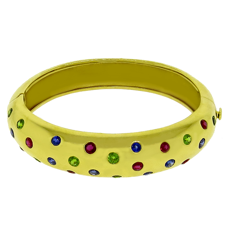 J Viteau Sapphire Emerald Ruby Gold Bangle