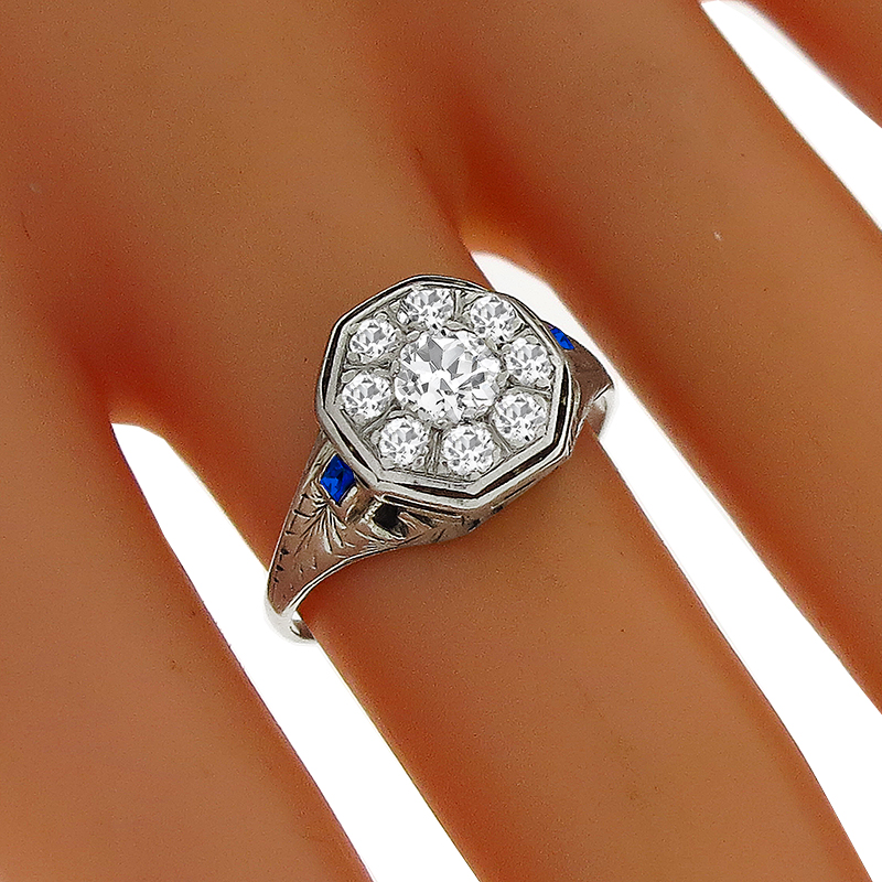 Art Deco 0.45ct Diamond Sapphire Gold Ring