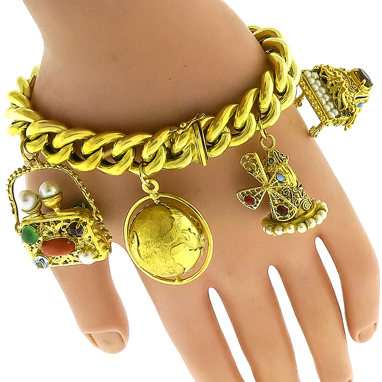 Muli Gem Gold Charm Bracelet