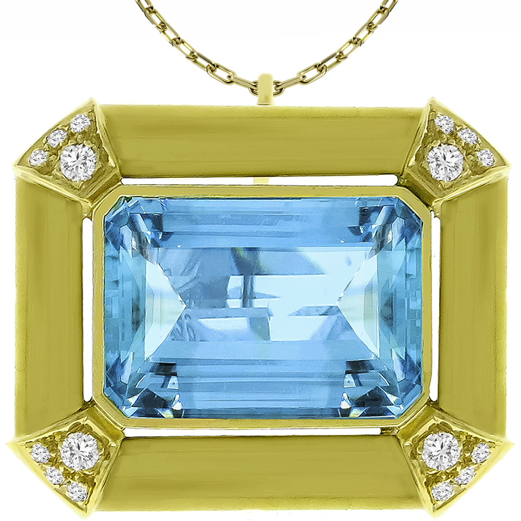 25.00ct Aquamarine 0.50ct Diamond Gold Pin/Pendant 