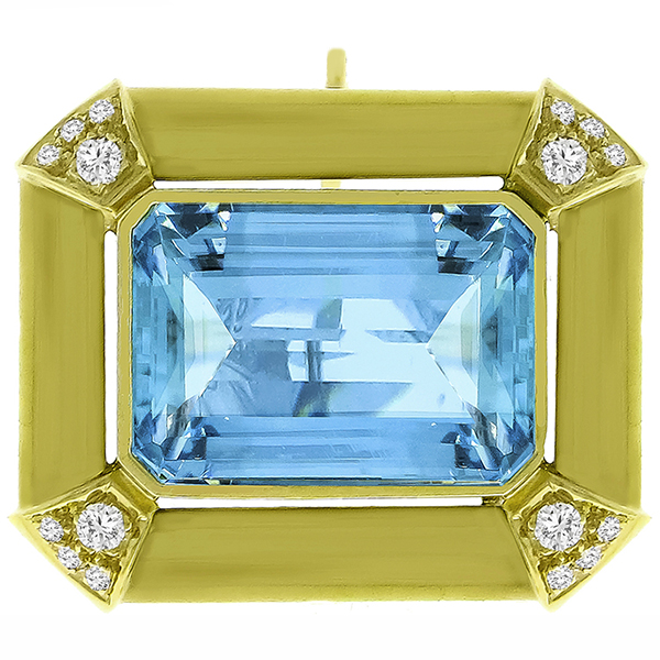 25.00ct Aquamarine 0.50ct Diamond Gold Pin/Pendant 