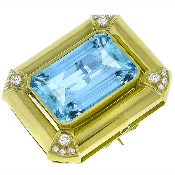 25.00ct Aquamarine 0.50ct Diamond Gold Pin/Pendant 