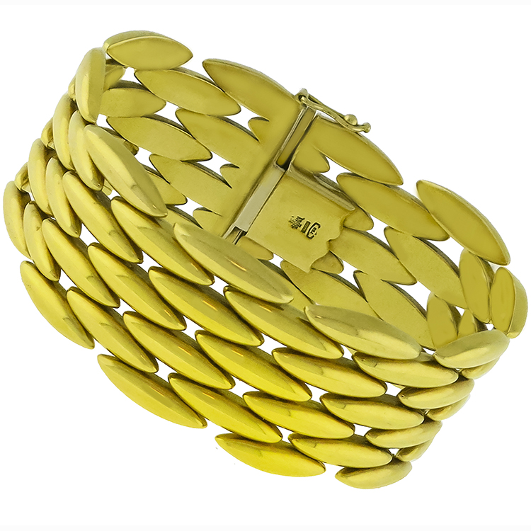 Estate 1960s 18K Yellow Gold Geometric Bracelet 