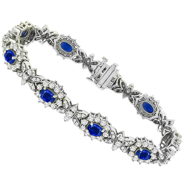 Estate 4.50ct Oval Cut Sapphire 4.00ct Round Cut Diamond 14k White Gold Bracelet