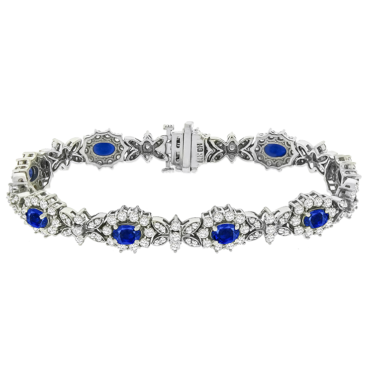 Estate 4.50ct Oval Cut Sapphire 4.00ct Round Cut Diamond 14k White Gold Bracelet