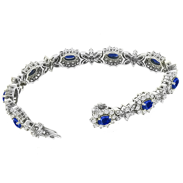 Estate 4.50ct Oval Cut Sapphire 4.00ct Round Cut Diamond 14k White Gold Bracelet