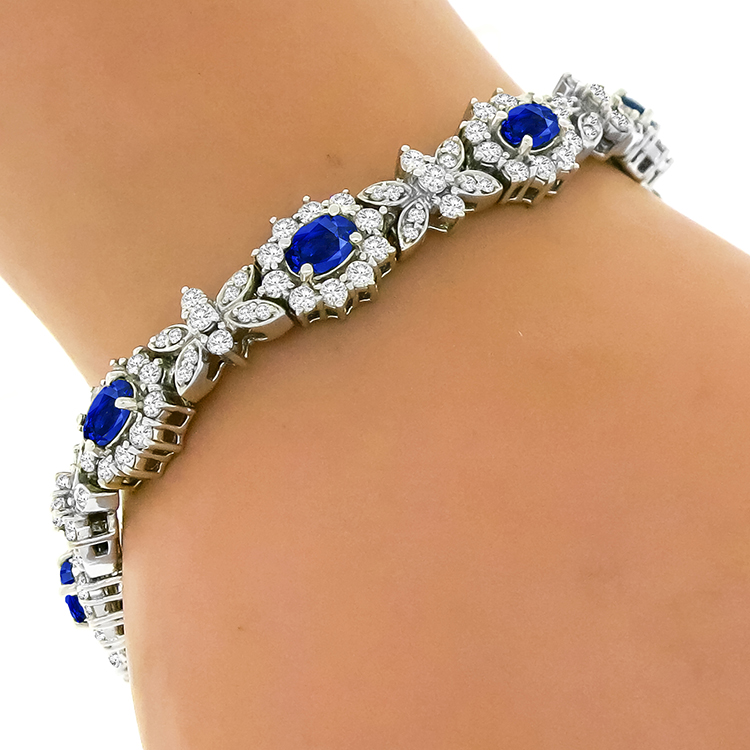 Estate 4.50ct Oval Cut Sapphire 4.00ct Round Cut Diamond 14k White Gold Bracelet