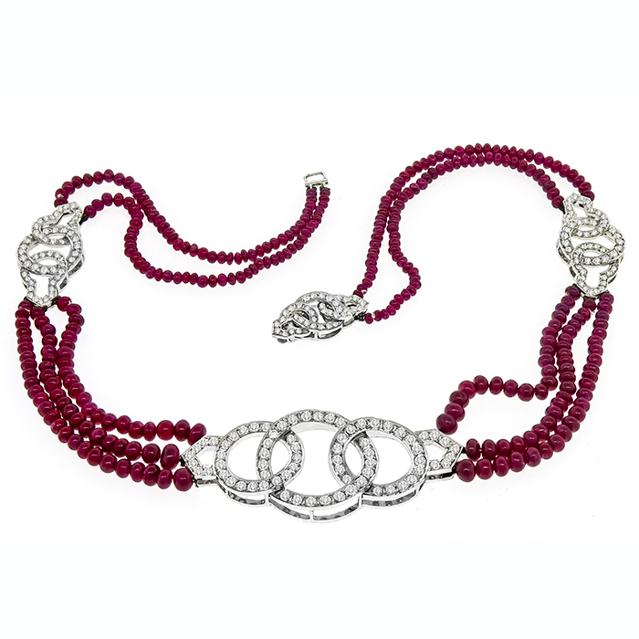15.00ct Ruby 3.00ct Diamond Gold Necklace