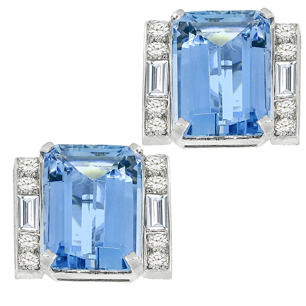 1950s 14.20ct Aquamarine 1.25ct Diamond Earrings