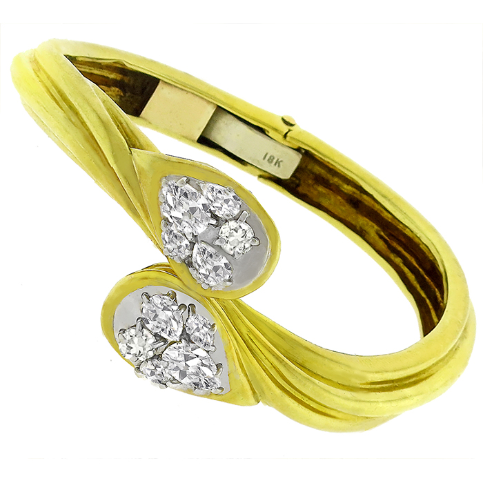 Estate 2.50ct Diamond 2 Tone Gold Bangle 