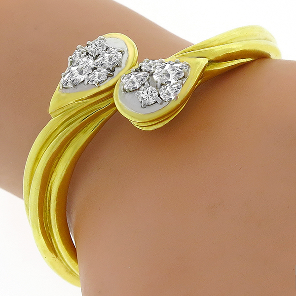 Estate 2.50ct Diamond 2 Tone Gold Bangle 