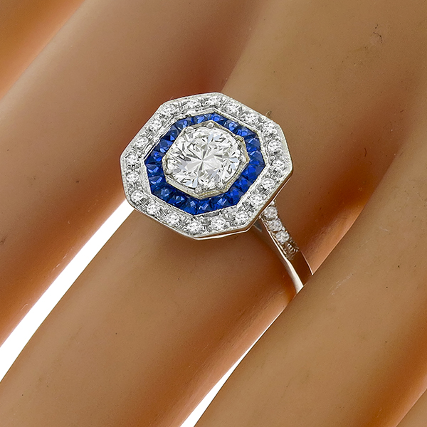 GIA 0.96ct Diamond Sapphire Gold Engagement Ring 