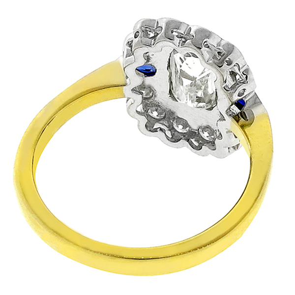 GIA 1.19ct Diamond Sapphire 2 Tone Gold Engagement Ring