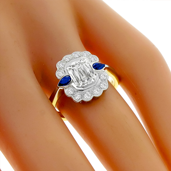 GIA 1.19ct Diamond Sapphire 2 Tone Gold Engagement Ring