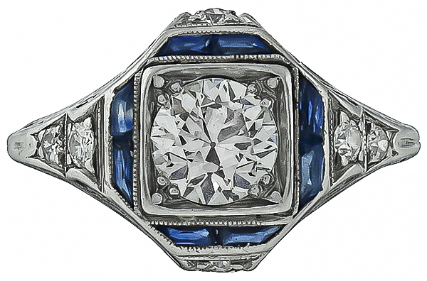Antique 0.70ct Diamond Sapphire Engagement Ring Photo 1