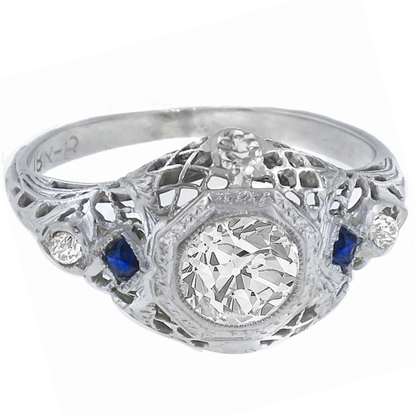 diamond sapphire 18k white gold engagement ring 1