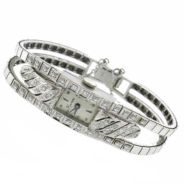 art deco 14k white gold diamond watch 1