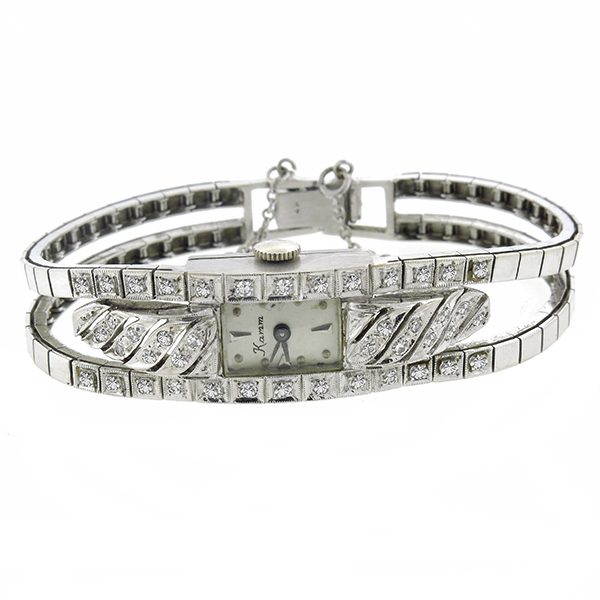 art deco 14k white gold diamond watch 1