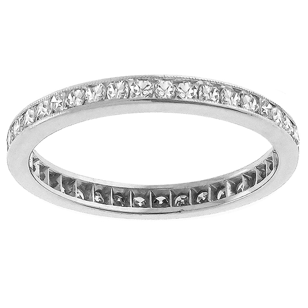 Antique 1920s 0.90ct Round Brilliant Diamond Eternity Platinum Wedding Band