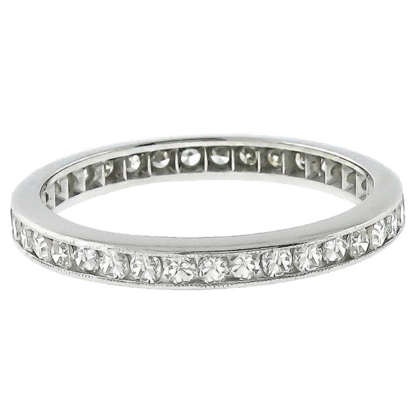 Antique 1920s 0.90ct Round Brilliant Diamond Eternity Platinum Wedding Band