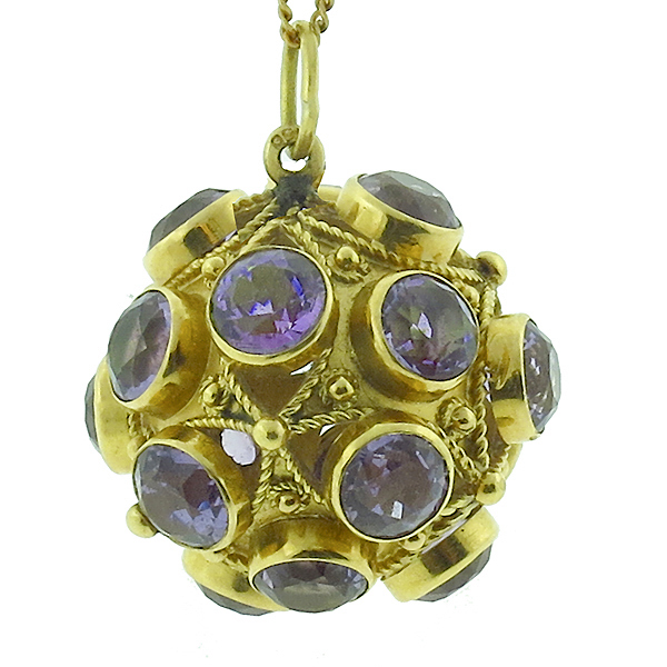 18k yellow gold amethyst ball fob/ pendant 1