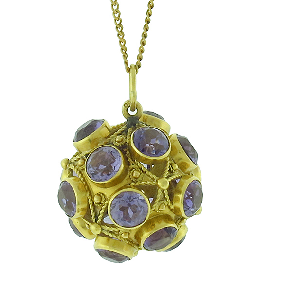 18k yellow gold amethyst ball fob/ pendant 1