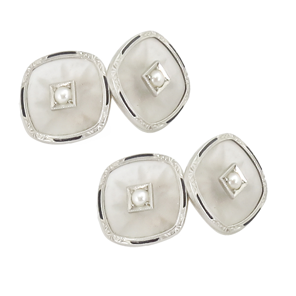 antique 14k yellow and white gold  cufflinks 1