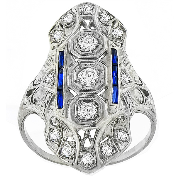 Antique Diamond  Sapphire Platinum  Ring
