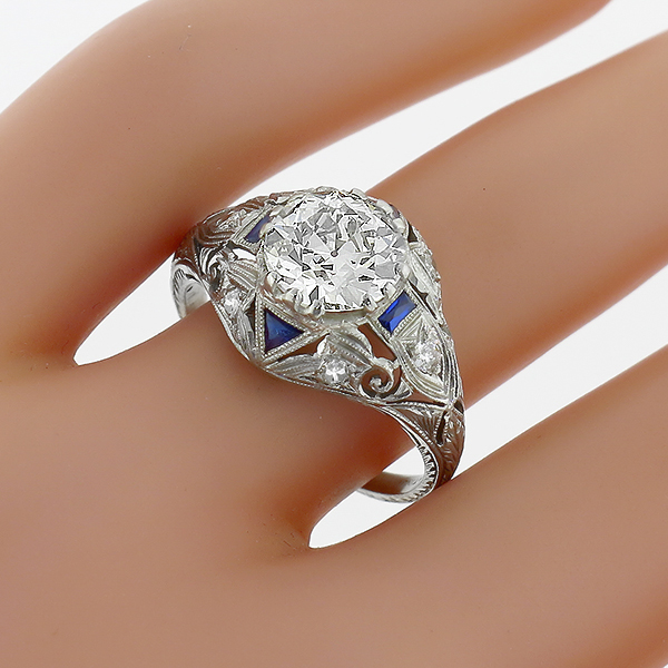 diamond sapphire platinum engagement ring 1