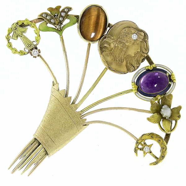 Antique Multi Gem & Stone Gold  Stack of 7 Stick Pins | Israel Rose