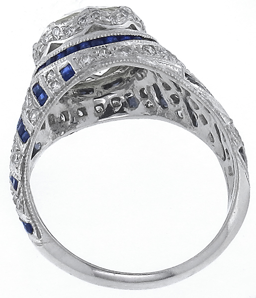antique style 2.96ct diamond sapphire engagement ring photo 1