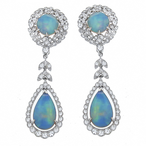 18k white gold opal and diamond chandelier earrings 1