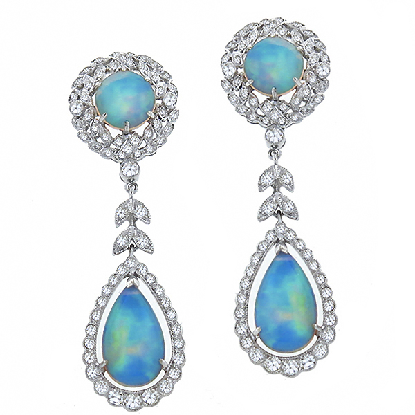 18k white gold opal and diamond chandelier earrings 1