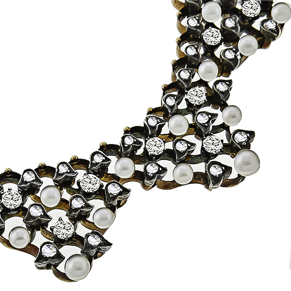 Pearl Diamond 2 Tone Gold Necklace