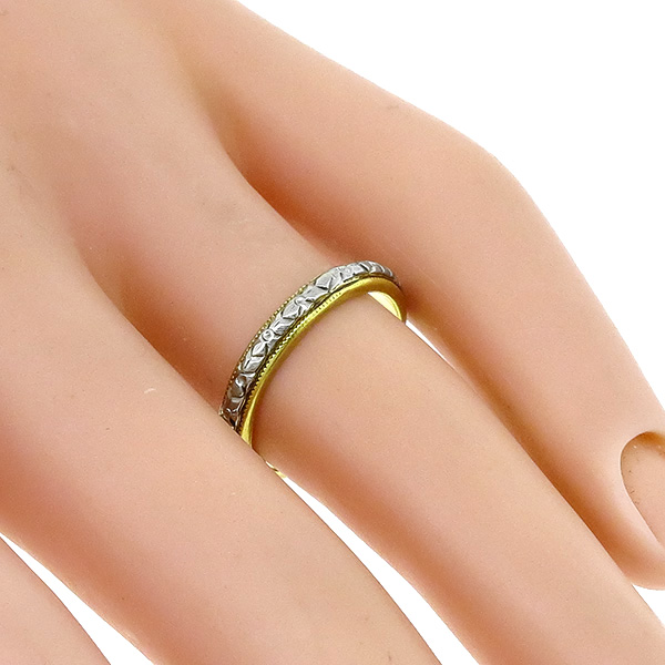 Victorian 18k Yellow & White Gold Floral Wedding Band