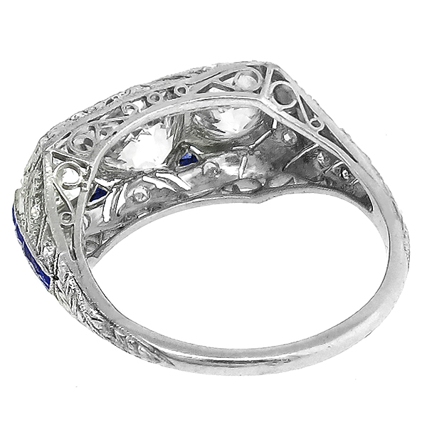 3 Stone Diamond Sapphire Ring