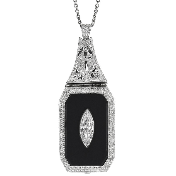 Art Deco Diamond Onyx Sapphire Back to Back Pendant