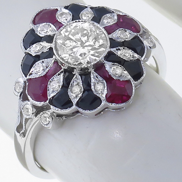diamond ruby onyx  18k white gold ring 1